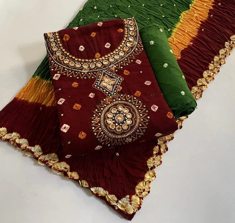 Royal Jamnagar Bandhani Dress Material Set